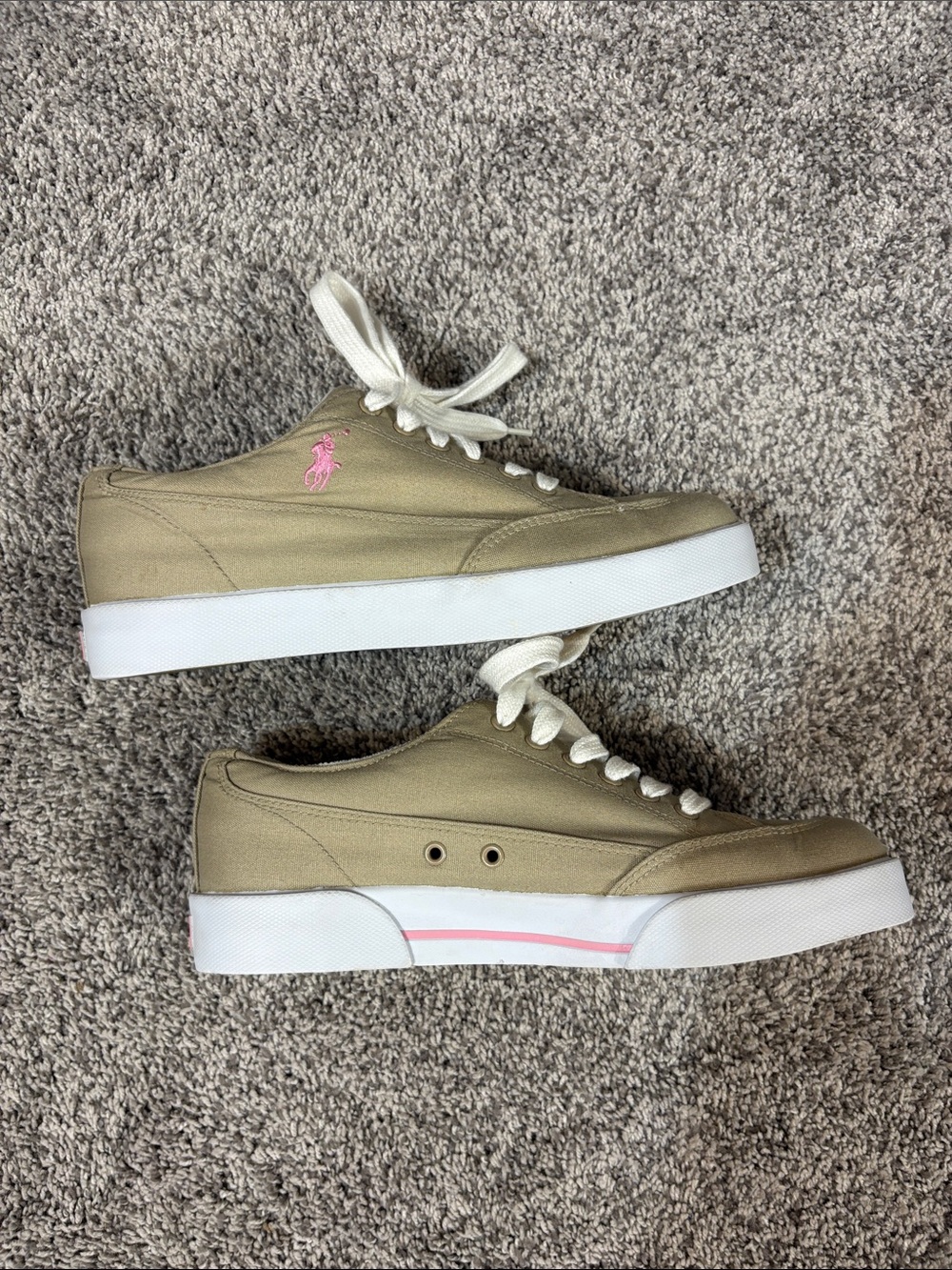 Polo Ralph Lauren Khaki/Pink Canvas Sneakers - Picture 2 of 8